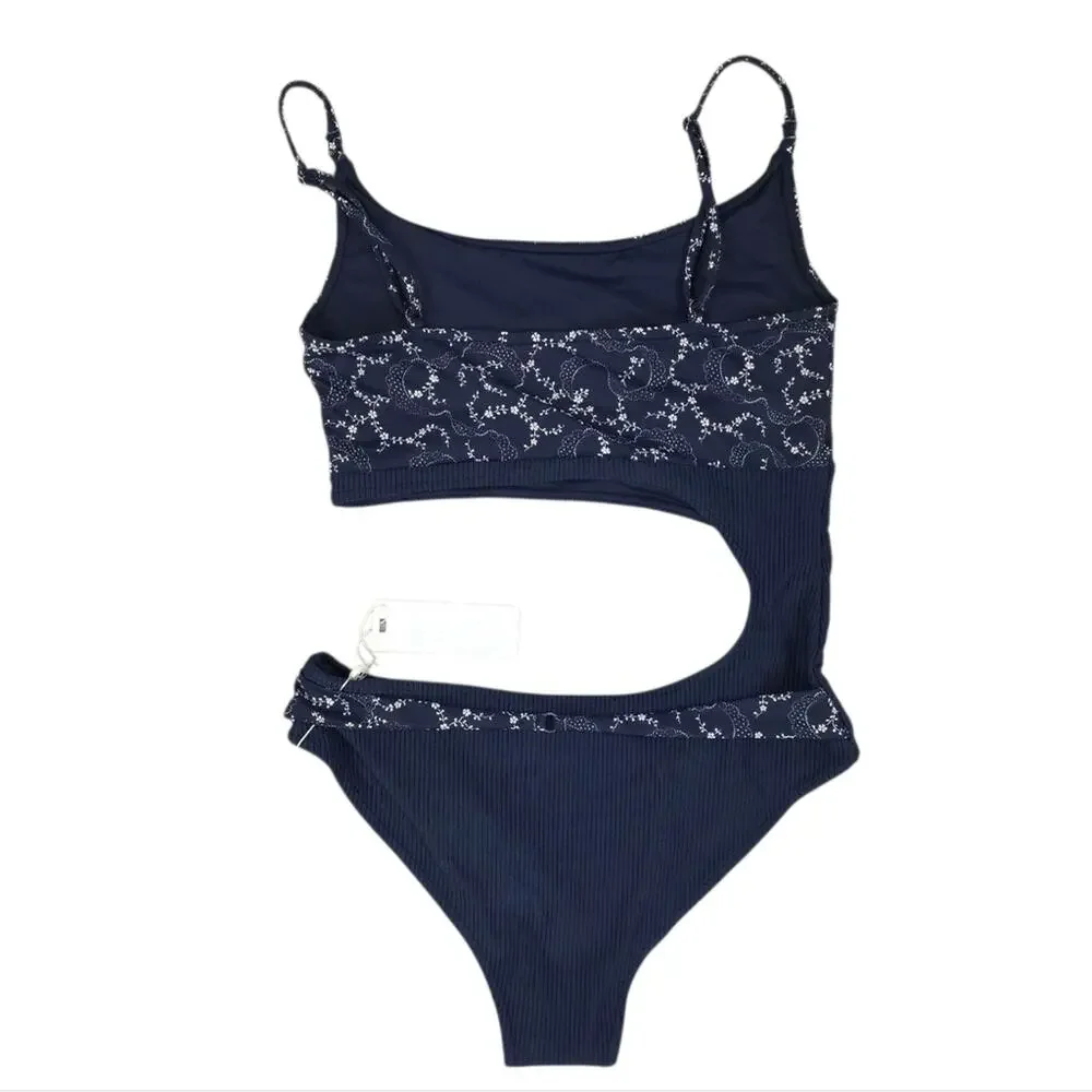 Frankies Bikinis Thea Ribbed Bandana Cutout One Piece Swimsuit in Dixie